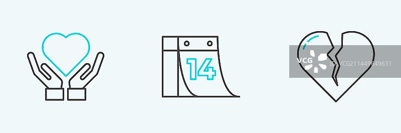 破碎的心或离婚，手上的心线条图片素材