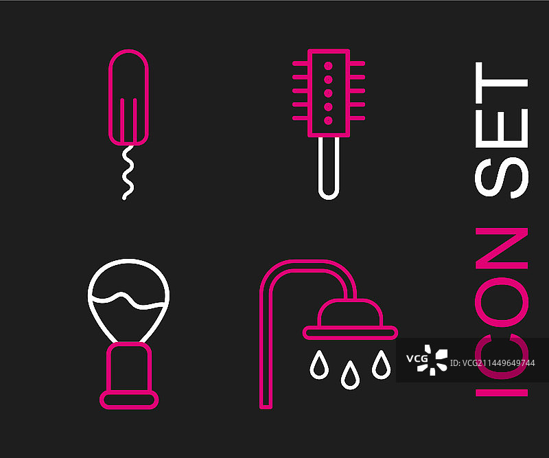 淋浴喷头、剃须刷、发刷等线条素材图片素材