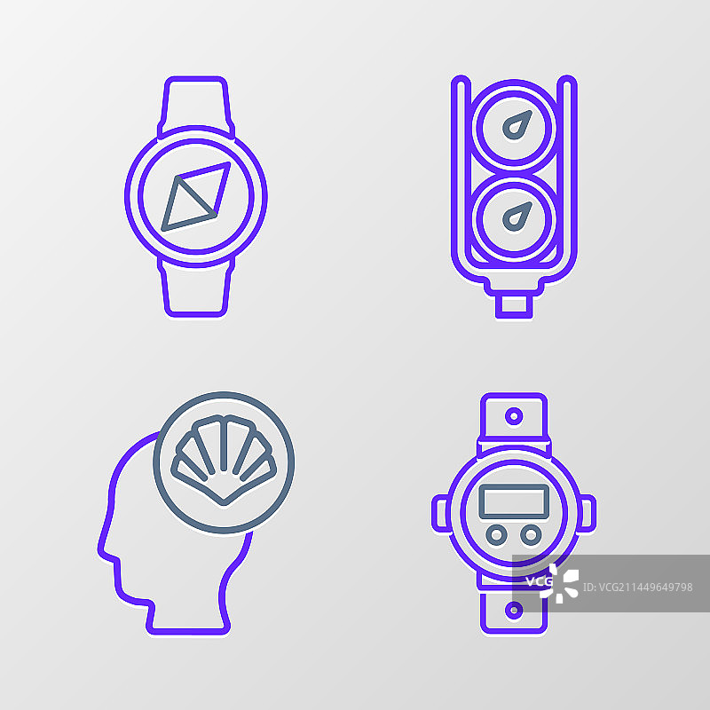 潜水表、扇贝与海螺线稿图片素材