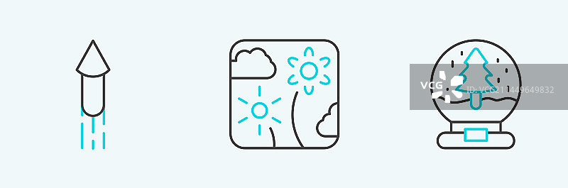 圣诞节雪花玻璃球烟花火箭线条元素图片素材