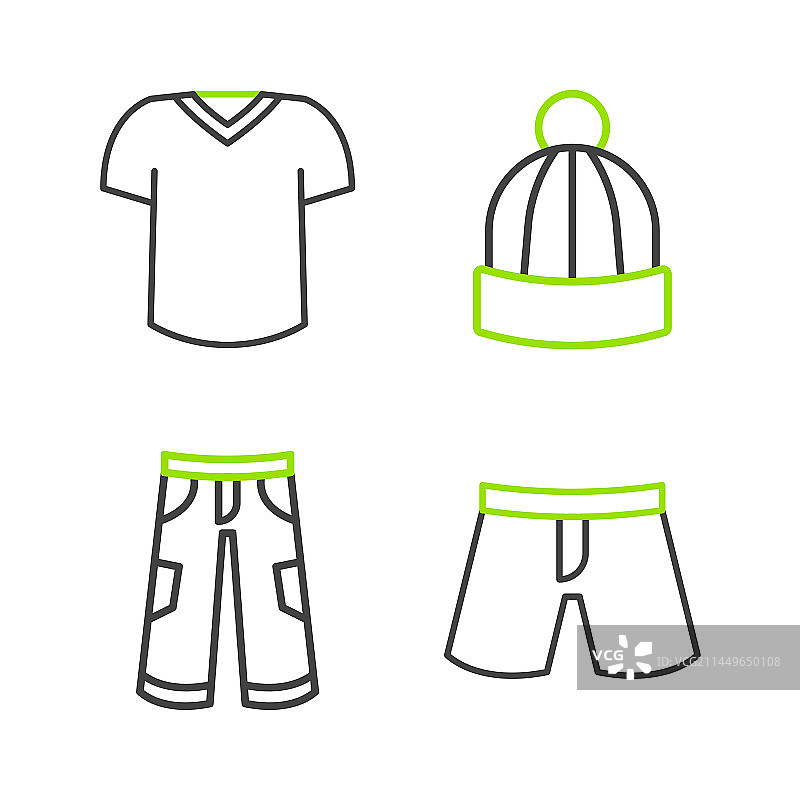 短裤或长裤、冬季帽子和T恤图片素材