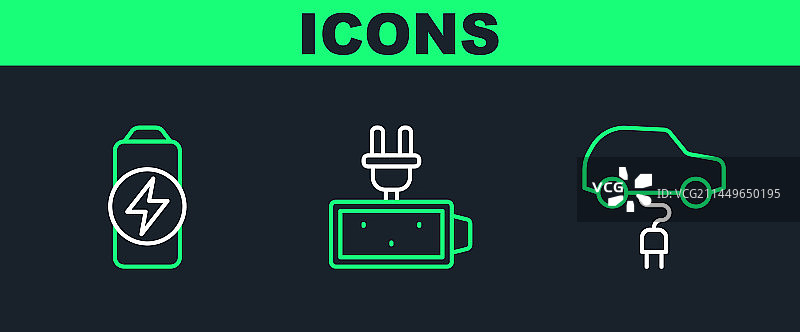 电动汽车电池充电图标线条图片素材
