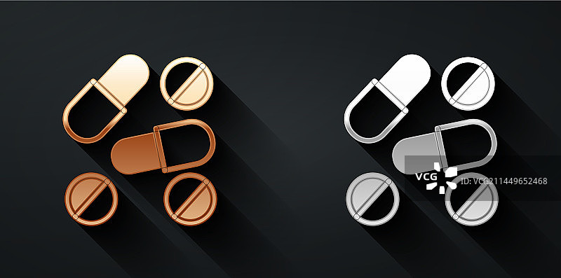金色和银色的药丸或药片图标图片素材