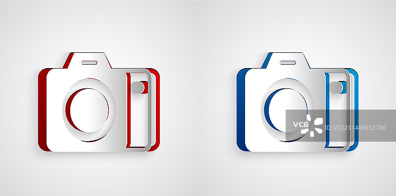 灰色背景上的纸剪照相机图标图片素材