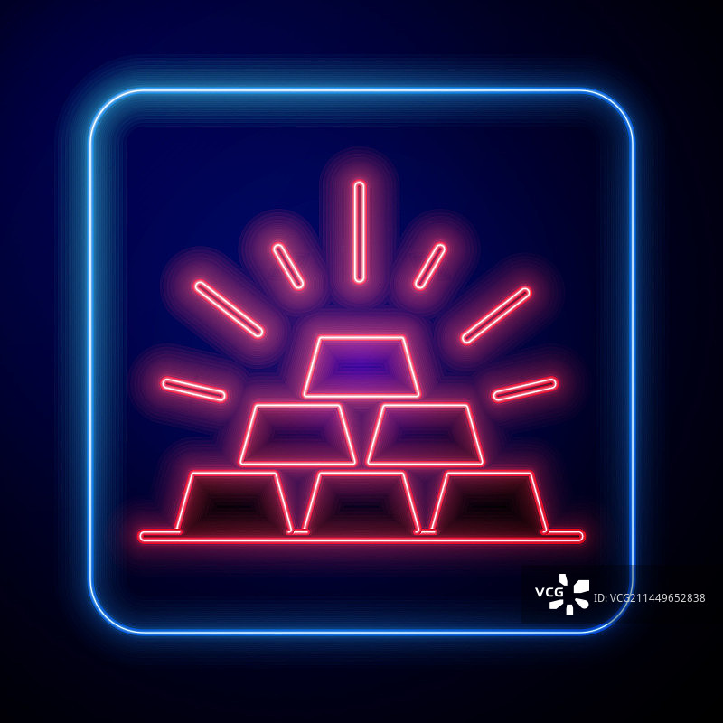 发光霓虹灯金条图标，黑色背景图片素材