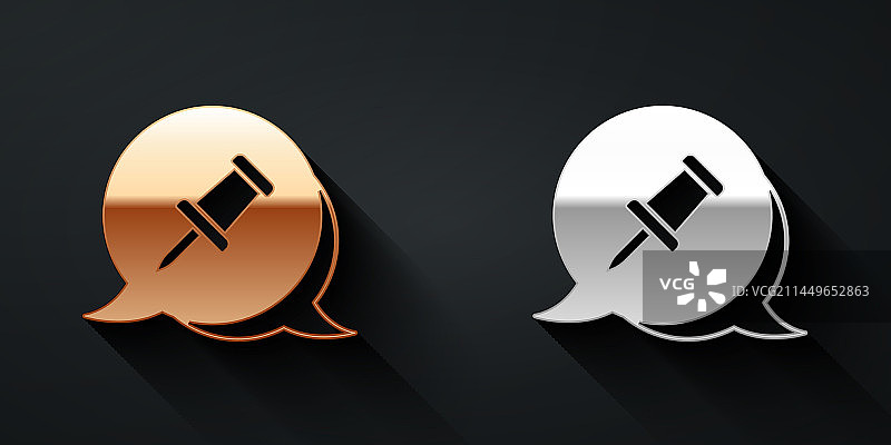 金色和银色图钉图标，黑色背景图片素材