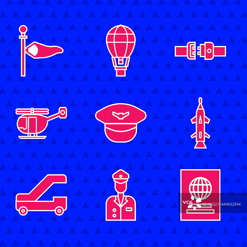 飞行员帽、护照、火箭、乘客梯子图片素材