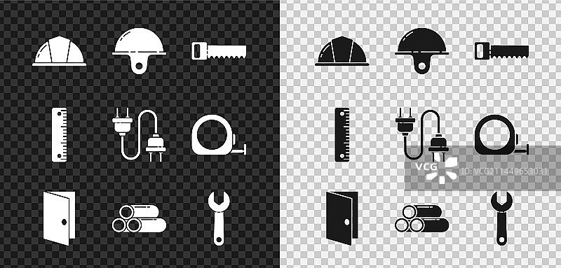 工人安全帽手锯关闭的门图片素材