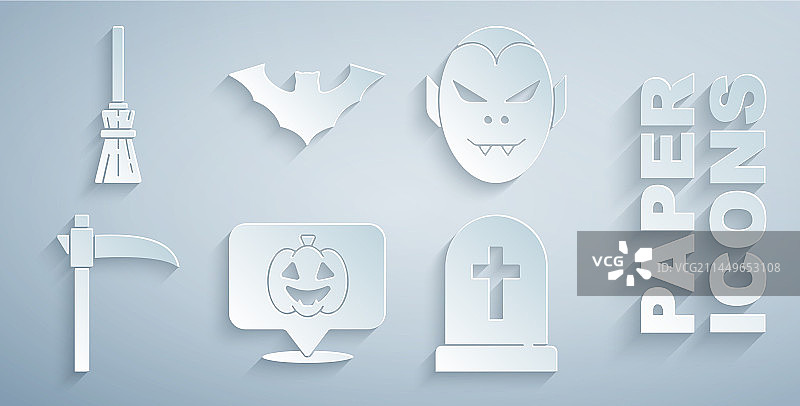 南瓜、吸血鬼、镰刀、十字墓碑图标图片素材