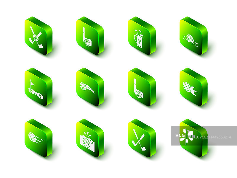 高尔夫球杆与球包和水中标旗图片素材