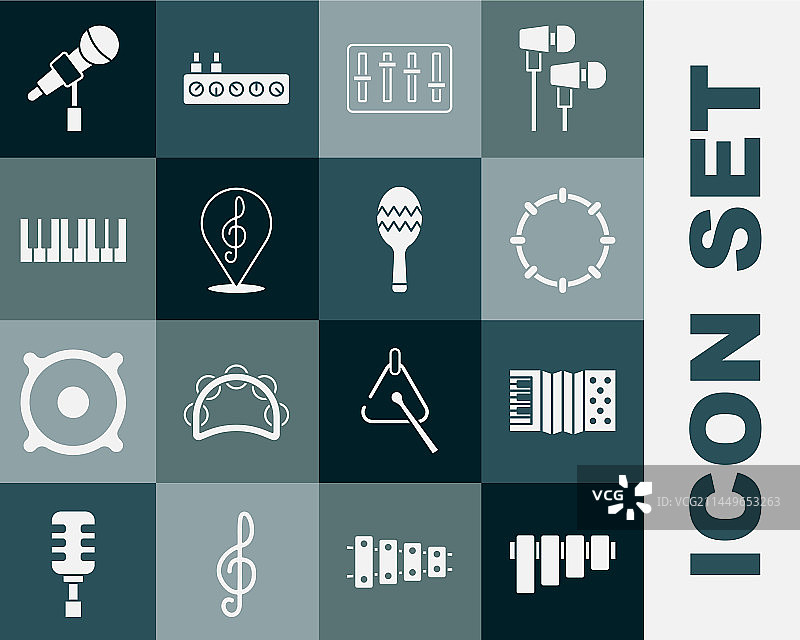 排箫、手风琴、铃鼓和调音台图片素材