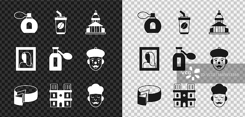 香水外带咖啡杯博物馆建筑套装图片素材