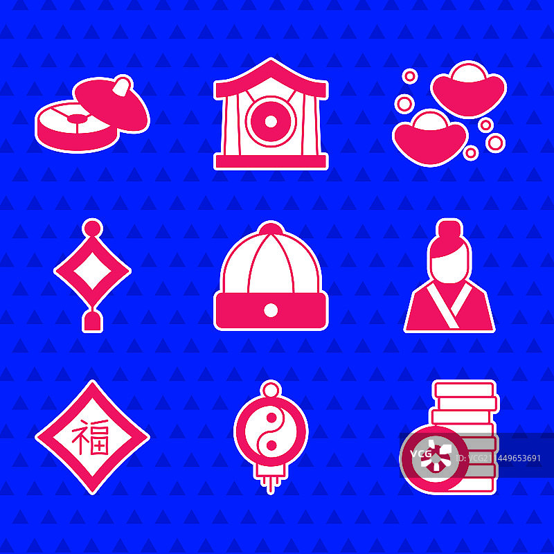 中国风帽子、纸灯笼和人民币图片素材