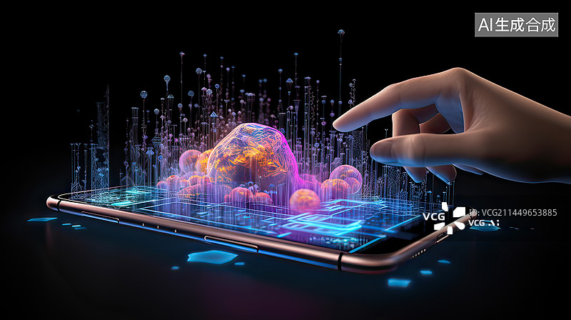【AI数字艺术】未来的信息化智能手机，全息投影触碰式图片素材