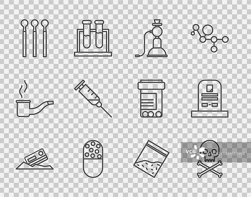 线条可卡因、信用卡和骷髅图片素材
