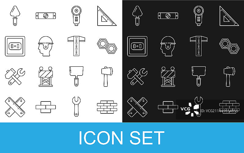 砖块木斧六角螺母线条图标图片素材