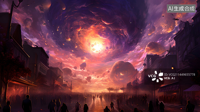 【AI数字艺术】科幻大火燃烧的城市图片素材