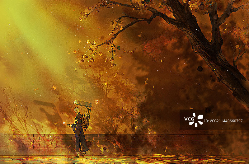 玄奘经过-古风水墨插画图片素材