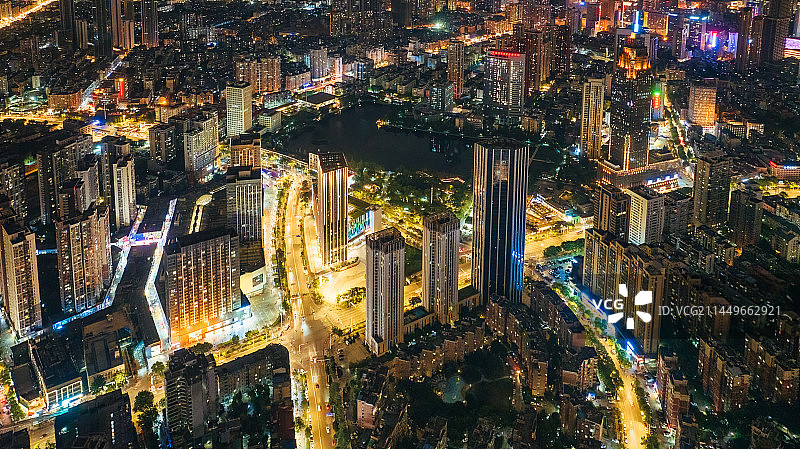 武汉菱角湖万达广场夜景航拍图片素材