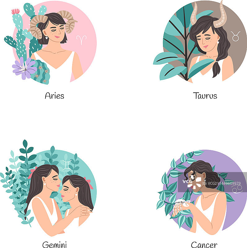 十二生肖系列与美丽的白羊座女人图片素材