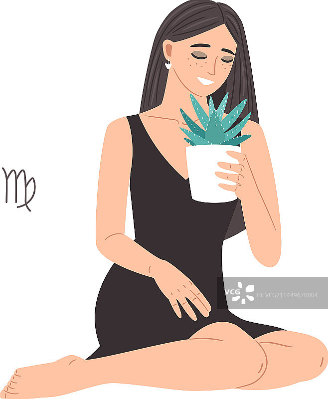 处女座美丽女人与芦荟图片素材