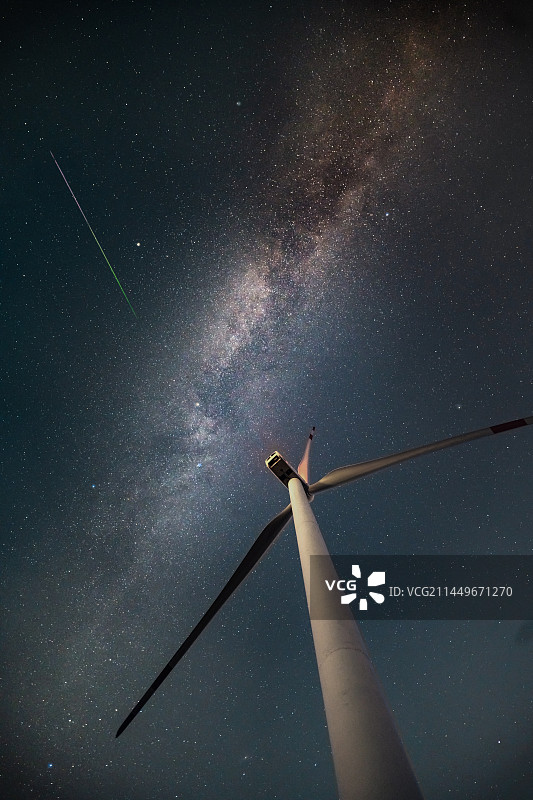 风车下的银河流星图片素材
