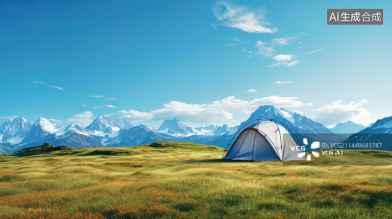【AI数字艺术】写实在雪山下露营的帐篷图片素材