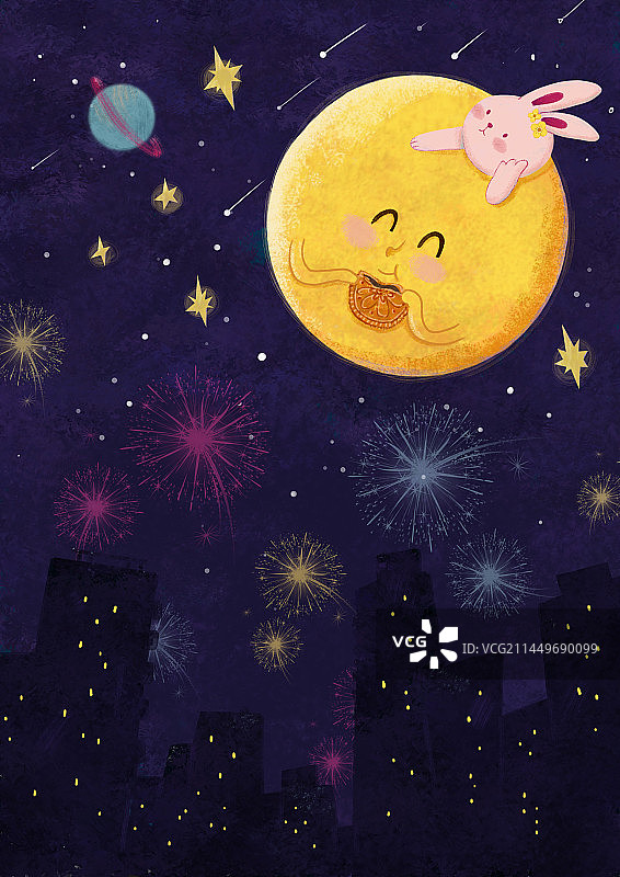 中秋节月亮吃月饼儿童手绘风插画海报图片素材