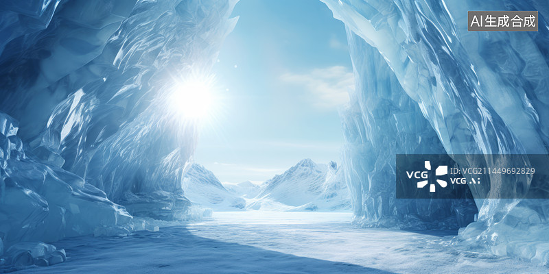 【AI数字艺术】阳光雪山冰洞背景图图片素材