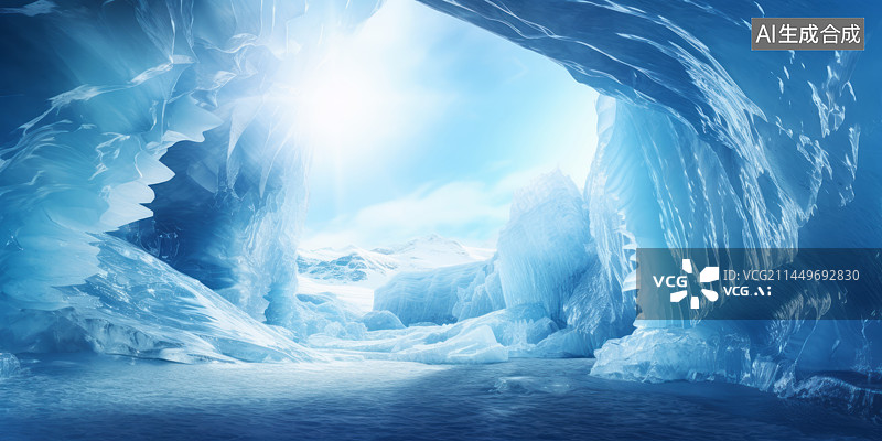 【AI数字艺术】阳光雪山冰洞背景图图片素材