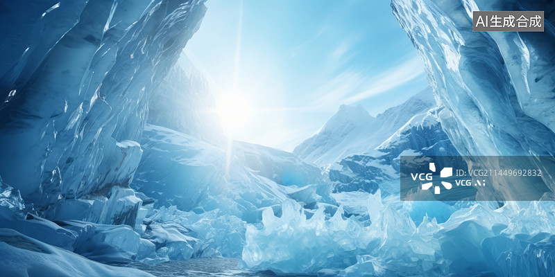 【AI数字艺术】阳光雪山冰洞背景图图片素材