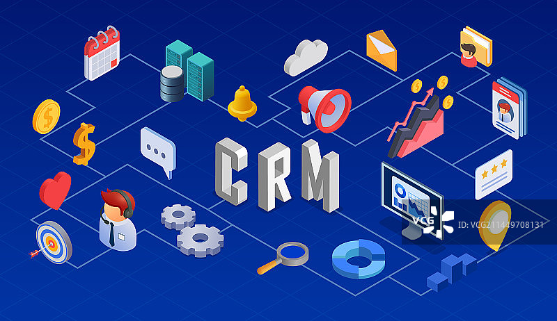 客户关系管理2.5D流程图图片素材