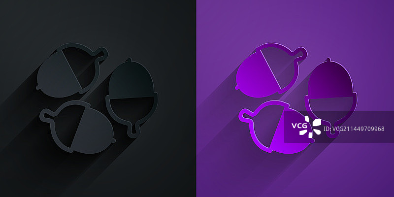 黑色紫色背景上隔离的剪纸橡子图标图片素材