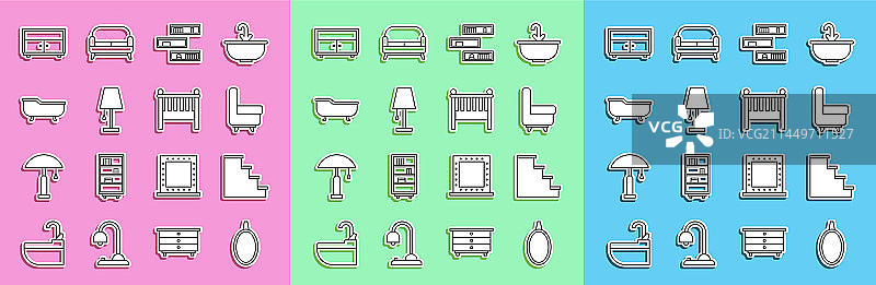 镜子楼梯扶手椅架子线性组合图片素材