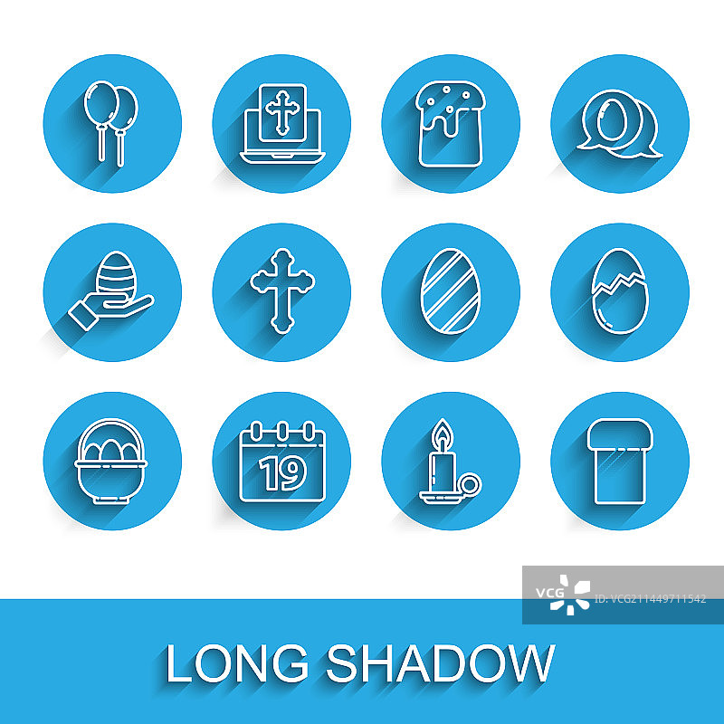 装有复活节彩蛋、日历的篮子线条图标图片素材