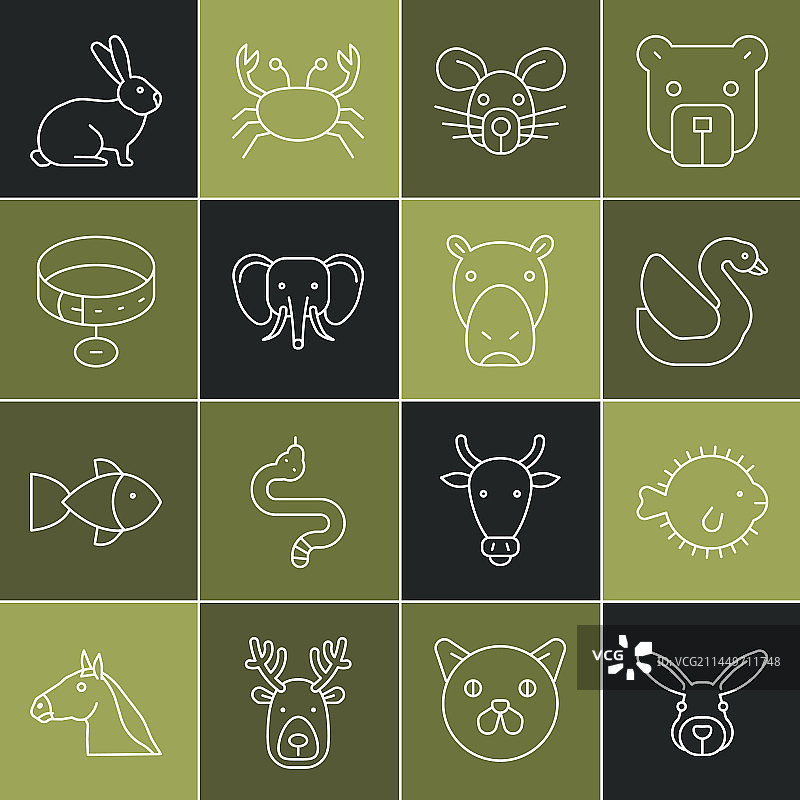 兔子头、河豚、天鹅、鸟、老鼠线条组合图片素材