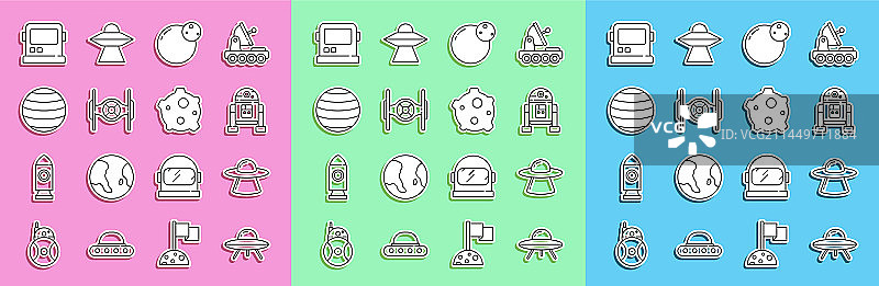 不明飞行物飞船机器人星球线条图标合集图片素材
