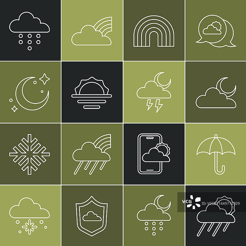 线条晴雨云雨伞月亮图片素材