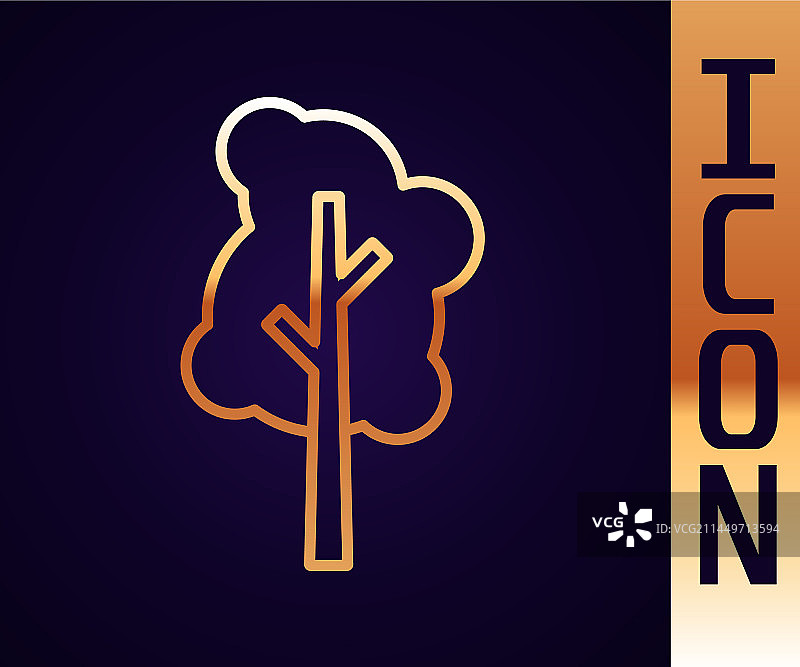 树木金色线条图标（黑色背景）图片素材