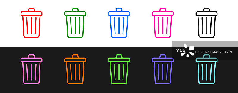 线条集：黑色垃圾桶图标图片素材