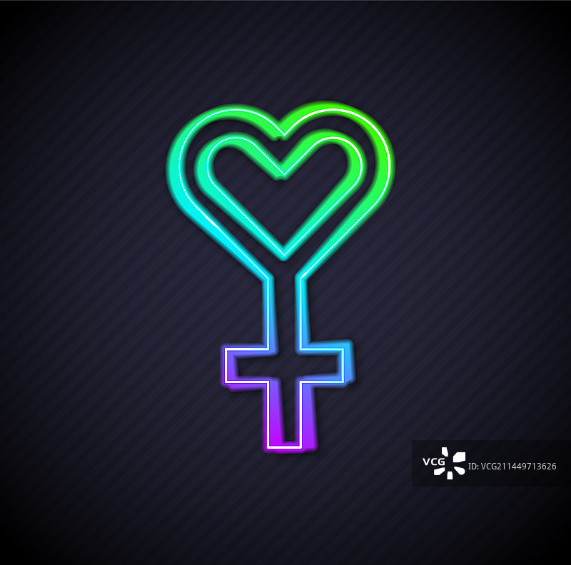 发光的霓虹灯线条：女性性别符号图标图片素材