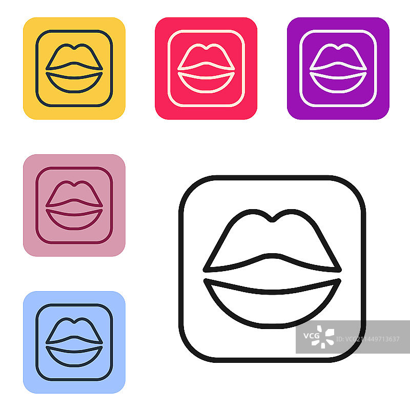 白色背景上的微笑嘴唇黑色线条图标图片素材