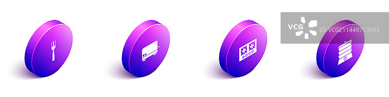 2.5D叉子烤面包机燃气灶和慢炖锅图片素材