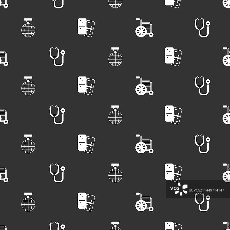 轮椅、听诊器、迪斯科球和多米诺骨牌图片素材