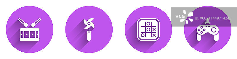 鼓、鼓槌、风车玩具、井字棋图片素材