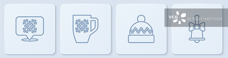 雪花对话气泡冬帽线条元素图片素材