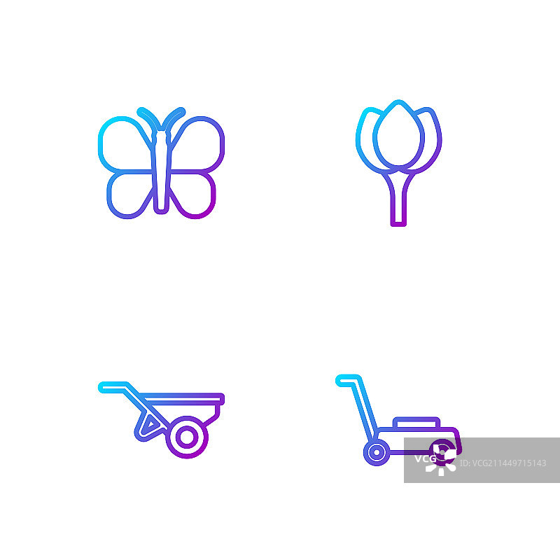 割草机、装满泥土的独轮车图片素材