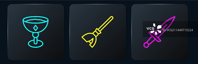 中世纪高脚杯匕首和女巫扫帚系列图片素材