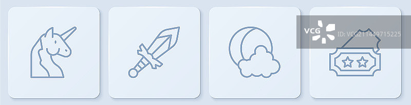 独角兽月亮星星中世纪剑线条设计图片素材