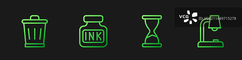 旧沙漏垃圾桶墨水瓶线图标图片素材